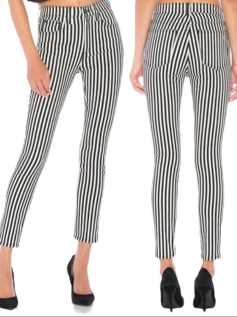 NEW NWT! RAG & BONE HIGH-RISE ANKLE SKINNY JEANS PRISON STRIPE STRETCH DENIM 24